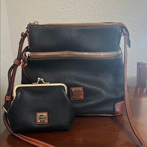 Dooney & Bourke Black Tan Messenger Bag with coin purse